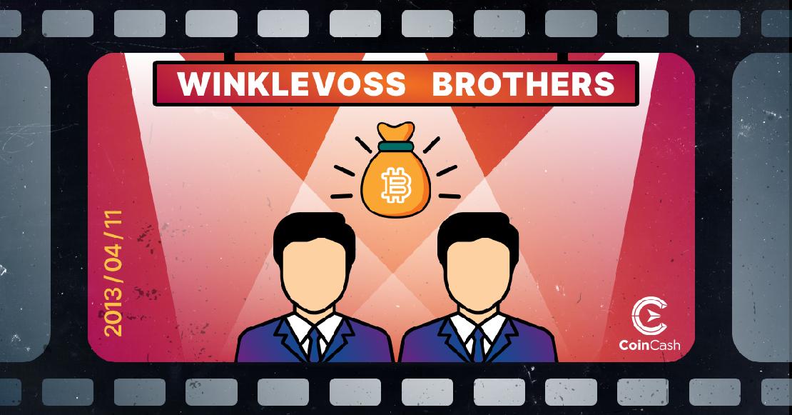 A Winklevoss testvérek felettük egy zsákkal amin a Bitcoin jele van